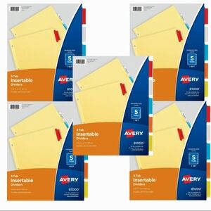 Avery 5-Tab Binder Dividers, Insertable Multicolor Big Tabs - 5 Packs {25 Total}